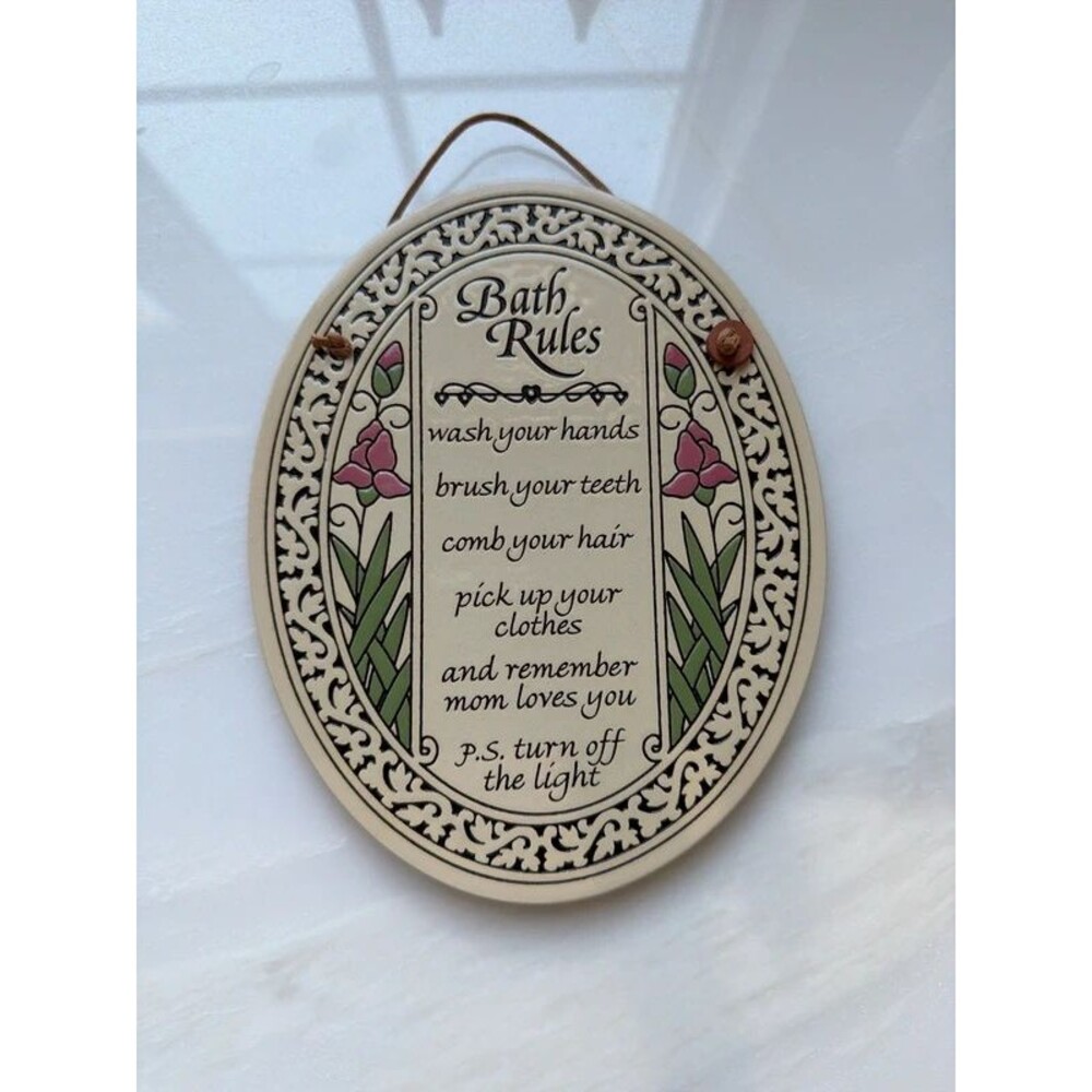 Spooner Creek Designs Bath Rules floral ceramic sign